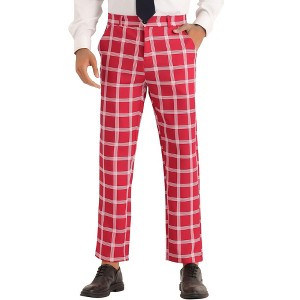 INSPIRE CHIC Men's Straight Fit Flat Front Work Office Plaid Pattern Pants - 1 of 4