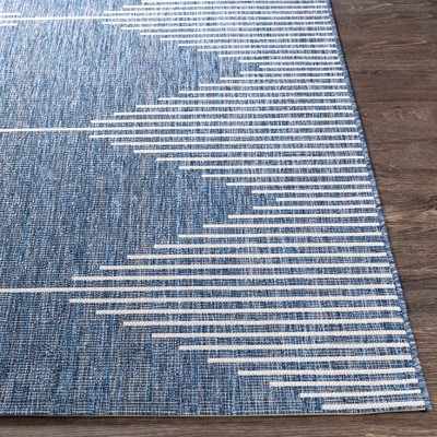 Navy and Pale Blue Stain-Resistant Polypropylene Runner Rug