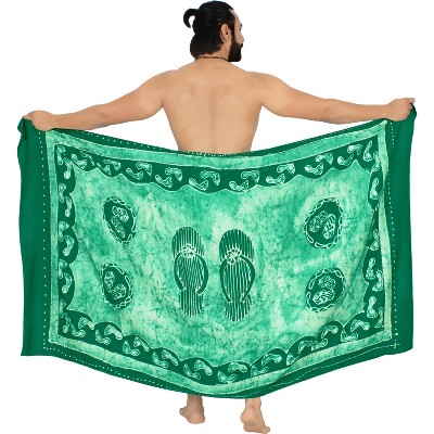 LA LEELA Men's Beachwear Wraps Pareo Standard Surfing Dashiki Summer Sarong Full Beach Wrap for Men One Size Green, Tie Dye Design