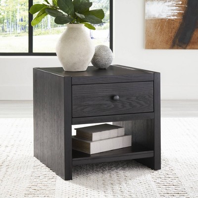 Modern Black Square Wood End Table with Storage