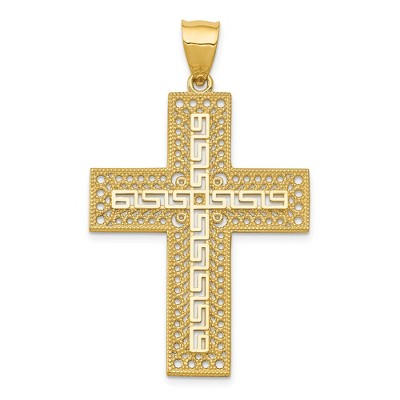 Black Bow Jewelry 14k Yellow Gold Greek Key Filigree Cross Pendant