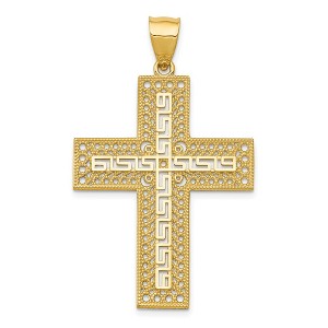 Black Bow Jewelry 14k Yellow Gold Greek Key Filigree Cross Pendant - 1 of 4