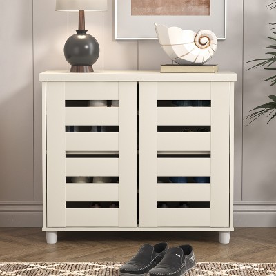 Mette Walnut Finished Wood Shoe Cabinet White - Baxton Studio : Target