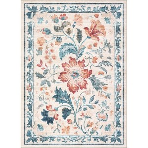 Washable Floral Rug, 5x7ft Non-Slip Foldable Area Rug, Machine Washable Pink Rug for Living Room Bedroom, Pet-Friendly - 1 of 4