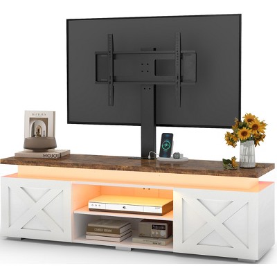 Skyzoo TV Stand for 50/55/65" inches TVwith Swivel Mount & Power Outlet, Entertainment Center with Lights for TV up to 65" for Living Room, White