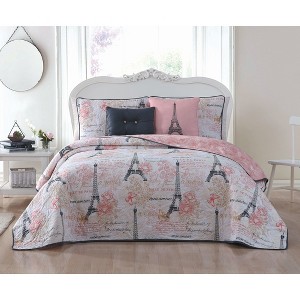 5pc Queen Amour Quilt Set Pink- Geneva Home Fashion