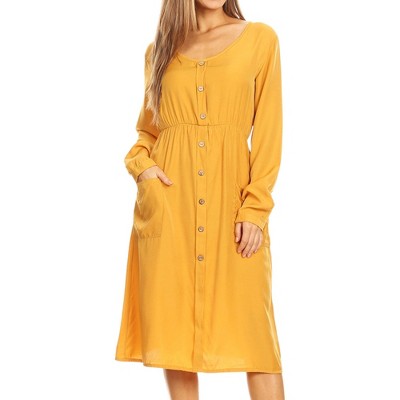 Anna-Kaci Women's Long-Sleeve Button Down Swing Dress for Casual Looks