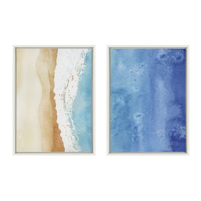 Ocean Wake Coastal Blue and Beige Canvas Art Set