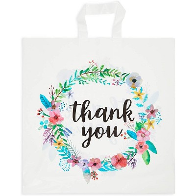 Okuna Outpost 50-Pack Medium Thank You Gift Bags with Handles, Floral Design (18 x 18 In)