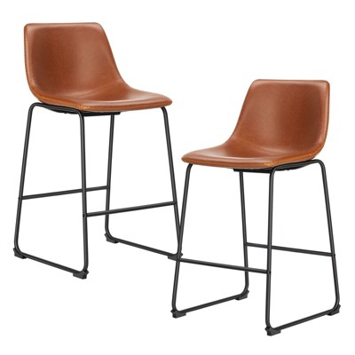 NicBex Set of 2 Bar Stools for Kitchen Island,Modern Leather Counter Bar Stools with Metal Legs,Bar Chairs for Dining Rooms,Kitchens,Brown/Black