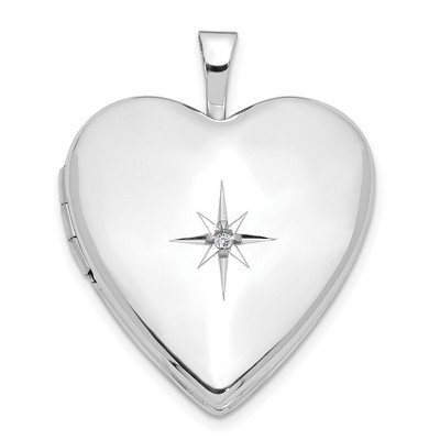 Black Bow Jewelry 20mm Diamond Star Design Heart Shaped Locket in 14k White Gold