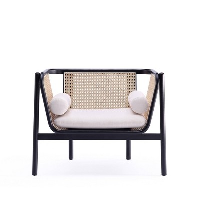 Versailles Barrel Accent Chair in Black & Cream with Rattan Back
