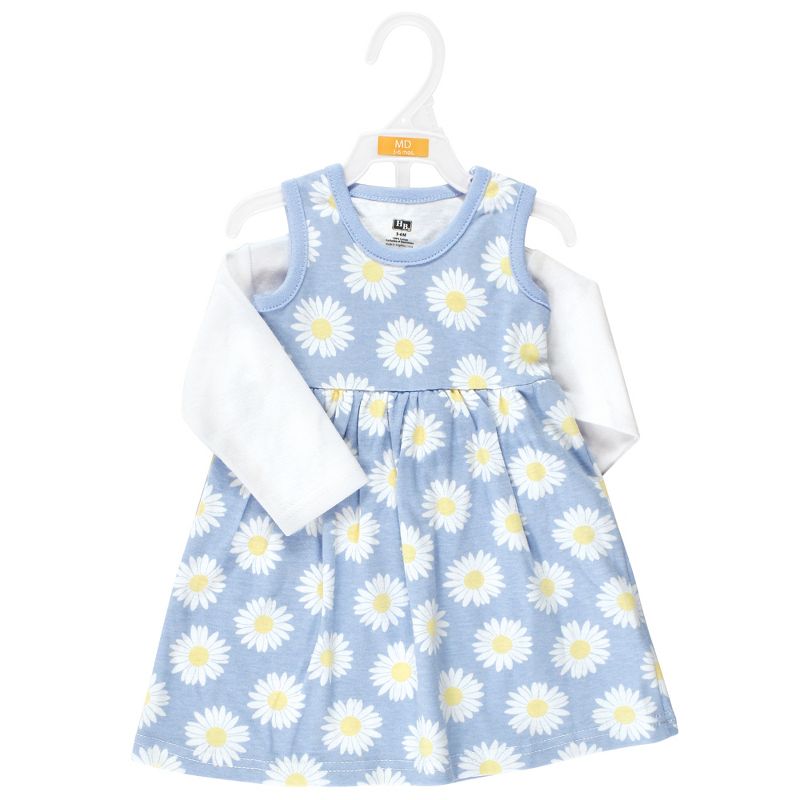 Hudson Baby Infant Girl Cotton Dress and Cardigan Set, Blue Daisy, 2 of 6