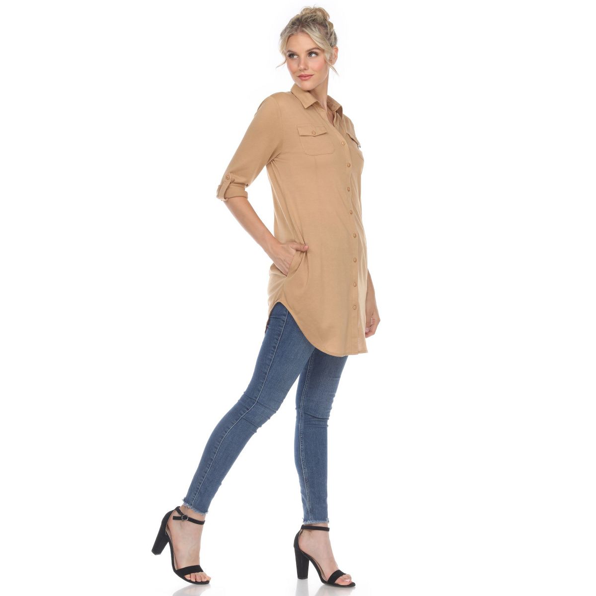 Women's Stretchy Button-Down Tunic - White Mark - thumbnail 8