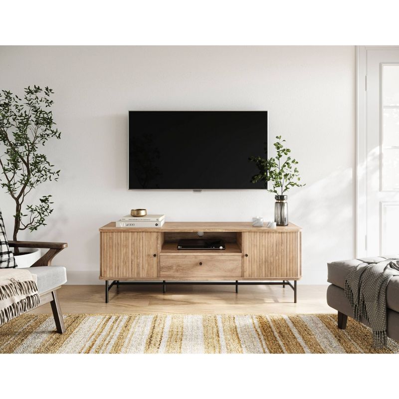 Hikari TV Stand for TVs up to 75&#34; with Sliding Doors and Drawer Brown - CorLiving, 3 of 8