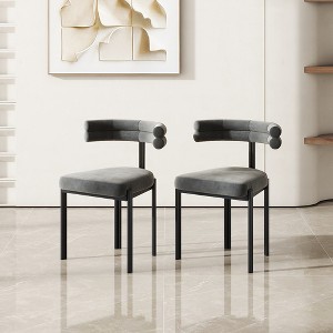 POVISON Modern Velvet Upholstered Dining Chairs Set of 2, Gray Side Chairs, Fully Assembled - 1 of 4