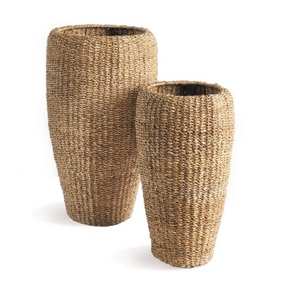 Plum & Post Seagrass Tall Round Planters, Set Of 2