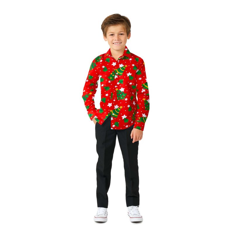 Suitmeister Boys Christmas Shirt - Christmas Trees Stars Red, 3 of 4