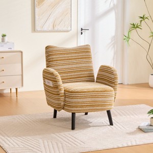 Modern Boucle Armchair with Side Storage Pocket, Upholstered Reading Chair with Solid Wood Legs, Accent Chair for Living Room or Bedroom-Koiai - 1 of 4