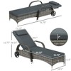Outdoor Chaise Lounge, 5-Level Adjustable Backrest Rattan Pool Lounge Chair with Wheels, Cushion & Headrest - 3 of 4