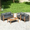 Tangkula 4PCS Acacia Wood Outdoor Patio Furniture Set Cushioned Sofa W/Nylon Rope Armrest - 4 of 4