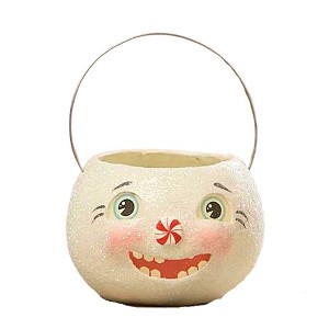 Bethany Lowe 3.0 Inch Happy Snowman Bucket (Petite) Peppermint Christmas Snowman Figurines - 1 of 3
