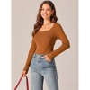 Seta T Women's Fall Winter Square Neck Long Sleeve Casual Sweater Bodysuit - 2 of 4