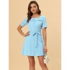 Allegra K Women's Square Neck Tie Waist A-Line Button Down Shirt Dress - 2 of 4