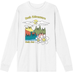 Positive Vibes Cloudy Forest Landscape Seek Adventure Seek Joy Crew Neck Long Sleeve Adult Tee - 1 of 2