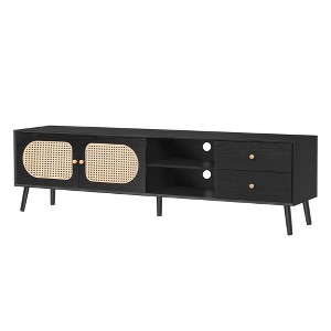 Dexmalle Mid Century Modern 70" TV Stand for TVs up to 80 Inches with Rattan Doors - 1 of 4