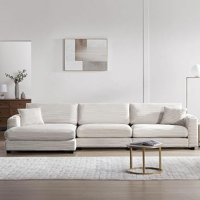 GDFStudio Larry 134" Corduroy L-Shaped Sectional Sofa with Cup Holder