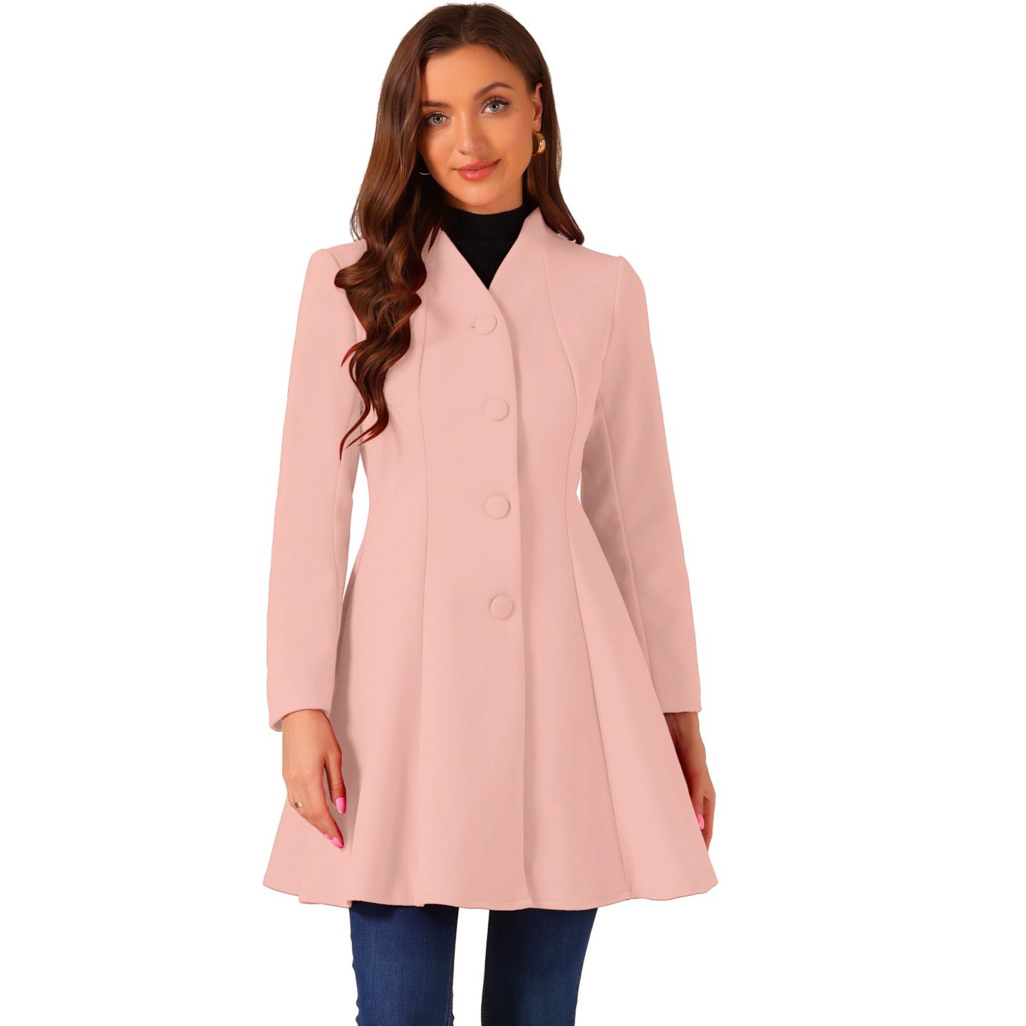 Женская куртка INSPIRE CHIC Single Breasted Long Sleeve Mid-Long Winter Coat Pink, цвет: Розовый — фото 1