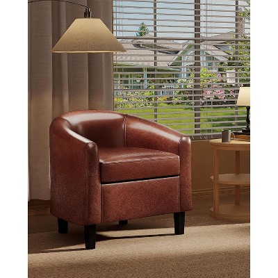 coucheta Accent Chairs Faux Leather Chairs Barrel Club Chairs Comfy Mid Century Modern Chairs with Sturdy Legs for Living Room and Bedroom