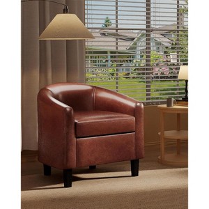 coucheta Accent Chairs Faux Leather Chairs Barrel Club Chairs Comfy Mid Century Modern Chairs with Sturdy Legs for Living Room and Bedroom - 1 of 3
