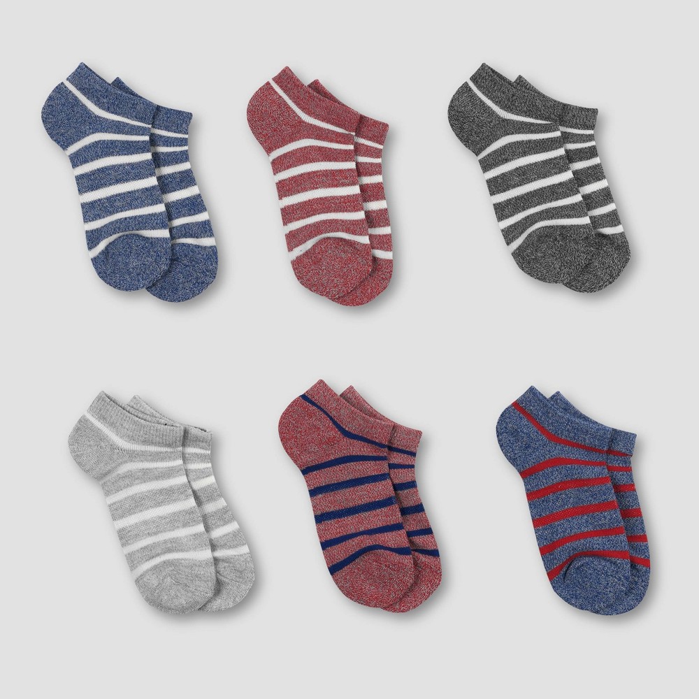 Hanes Boys' 6pk Heritage Striped No Show Socks - Colors May Vary M