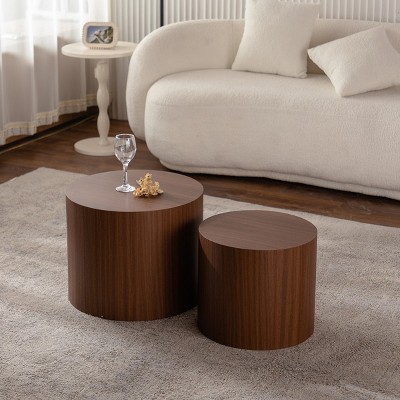 Set Of 2 Modern Nesting Coffee Tables,Accent Side Table With MDF Tabletop,Round Wooden Coffee Table For Living Room Bedroom-Coolbibila
