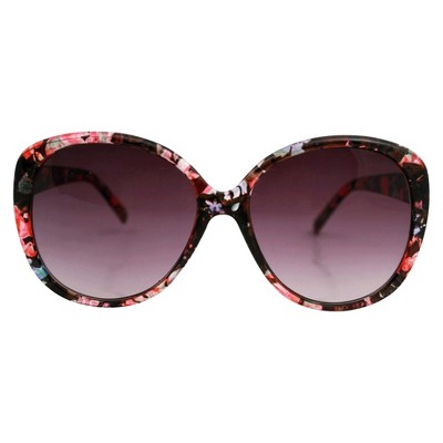 Women's Cateye Round Sunglasses with Floral Print - A New Day™ Black