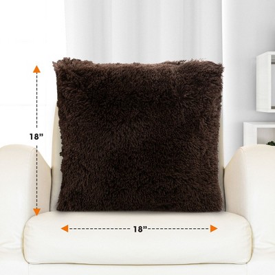 Chocolate Faux Fur Shaggy Throw Pillows Set of 2, 18" x 18"