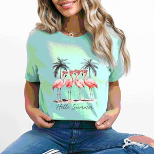 Simply Sage Market Hello Summer Flamingos Short Sleeve Tee - 1 of 4