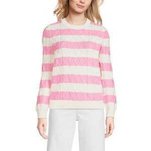 Lands' End Women's Cotton Drifter Crew Cable Pullover Sweater - 1 of 3