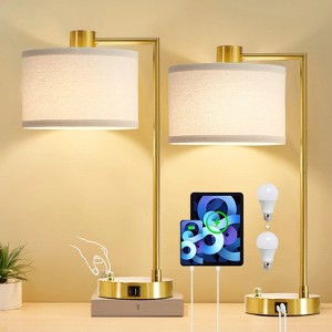 GTCLIGHTING Table Lamp for Bedroom Set of 2 with USB C+A Ports, Dimmable Bedside Lamp with Linen Lampshade, Modern Lamps for Living Room,Office - 1 of 4