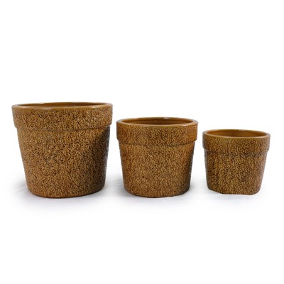 VisioGear 3PCS Ceramic Flowerpot, Modern Planter for Patio, Garden, Windowsill, Antique Yellow, 15"*15"*13"