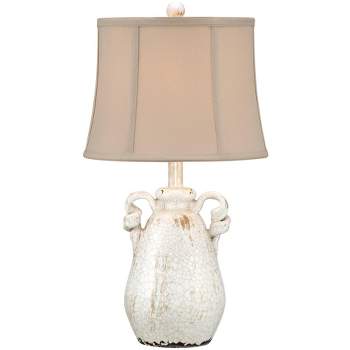 Regency Hill Sofia Rustic Country Cottage Accent Table Lamp 22" High Crackled Ivory Glaze Ceramic Beige Bell Shade for Bedroom Living Room House Home