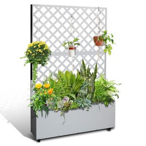 73x47 Metal Planter Box with Trellis,Raised Garden Bed with Wheels,Garden Box with Privacy Screen Drainage Holes for Climbing Plants Flower Vegetable - 1 of 4