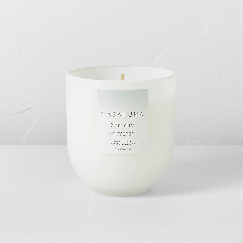 Serenity Core Frosted Glass Wellness Jar Candle White - Casaluna™, 1 of 8
