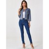 Allegra K Women's Cropped Denim Jacket 3/4 Sleeves Frayed Casual Collarless Jean Jackets - 4 of 4