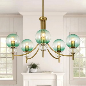 Rennnsan Jessica 5-Light Modern Glam Gold Branch Sputnik Gradient Green Glass Globe Chandelier with Clear Glass Accents - 1 of 4
