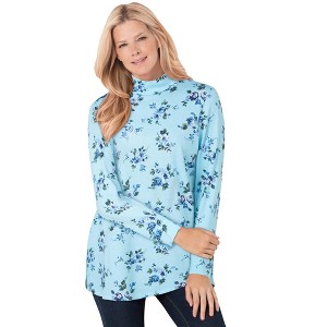 Woman Within Perfect Printed Long-Sleeve Mockneck Tee - 1 of 4