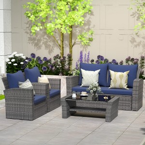 Heynemo 4 Piece Patio Furniture Sets, All-Weather Wicker Conversation Sets, Outdoor Rattan Sectional Sofa Chair with Coffee Table - 1 of 4