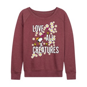 Women's - Peanuts - Camper Snoopy Lightweight French Terry Wide Neck Long Sleeve Shirt - 1 of 4